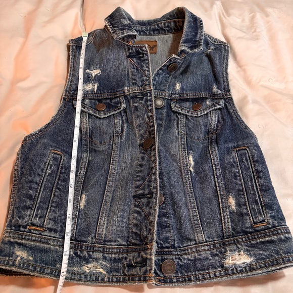American Eagle Dark Blue Distressed Denim Vest (2008), Size Small - Picture 7 of 10